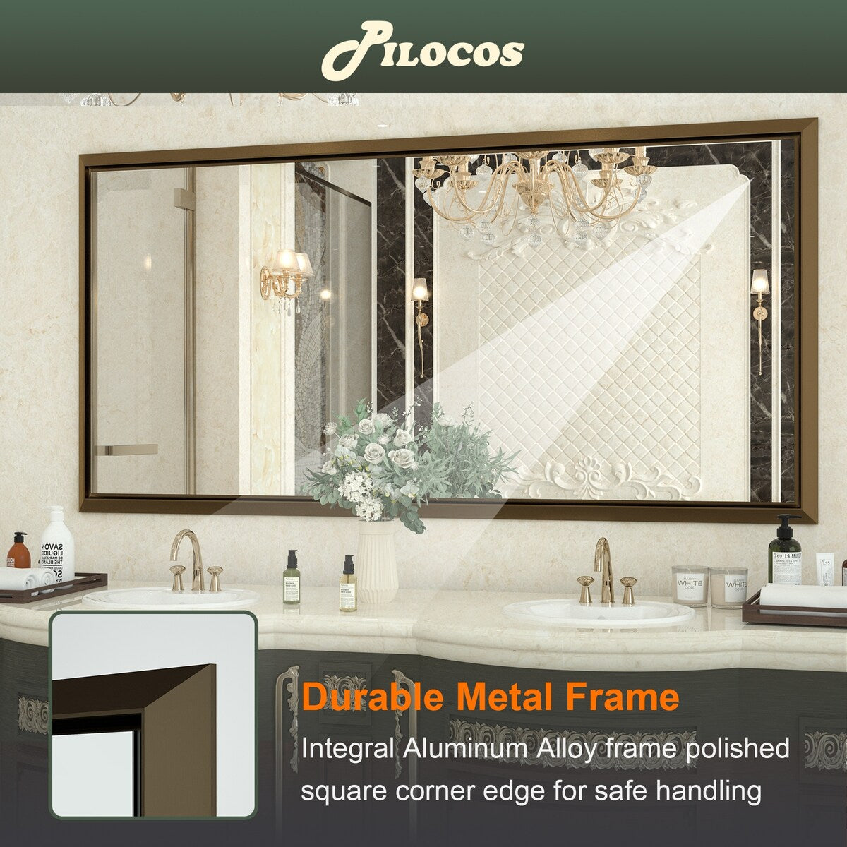 Bathroom Mirrors Wall Mounted Rectangle Vanity Cosmetic Makeup Mirror