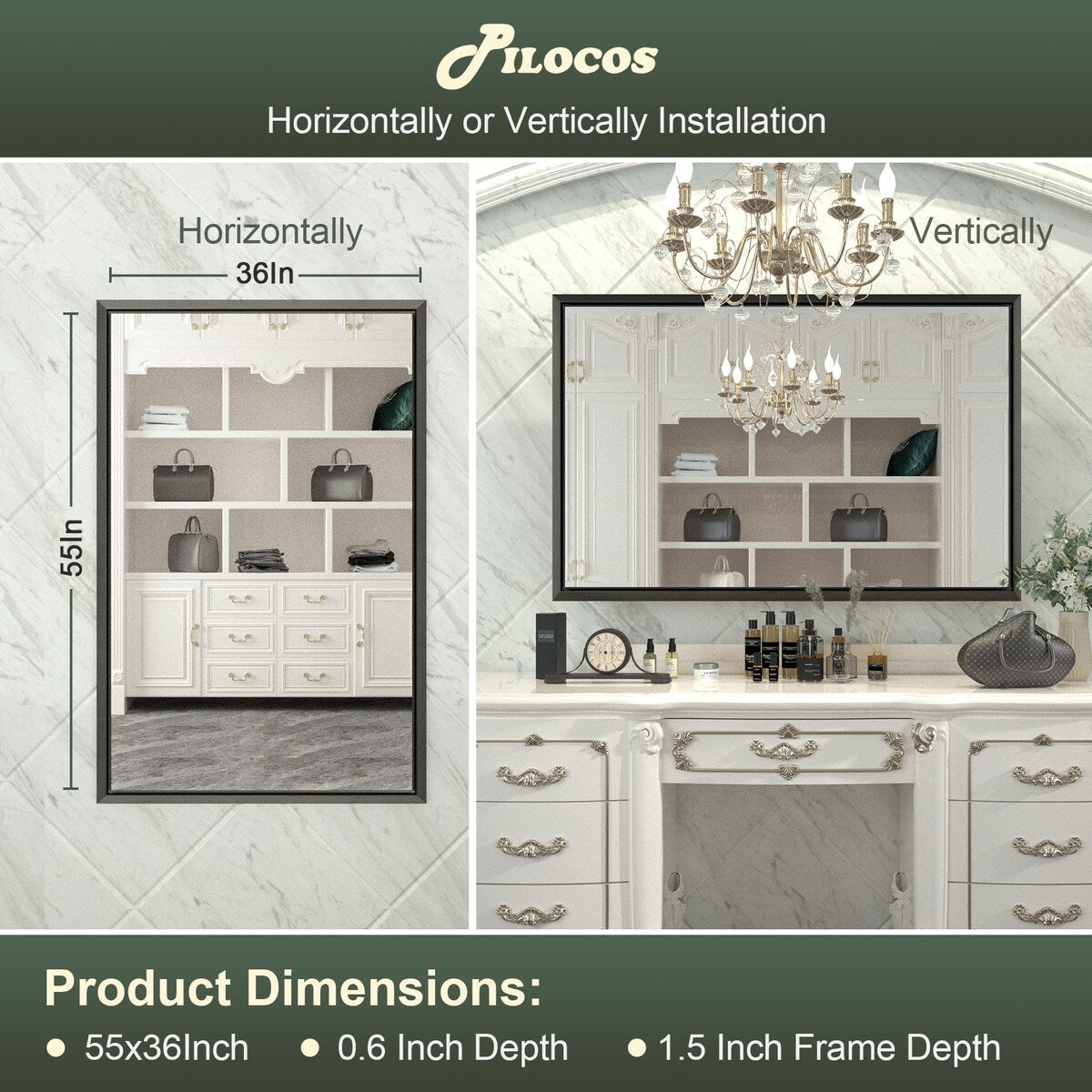 Bathroom Mirrors Wall Mounted Rectangle Vanity Cosmetic Makeup Mirror