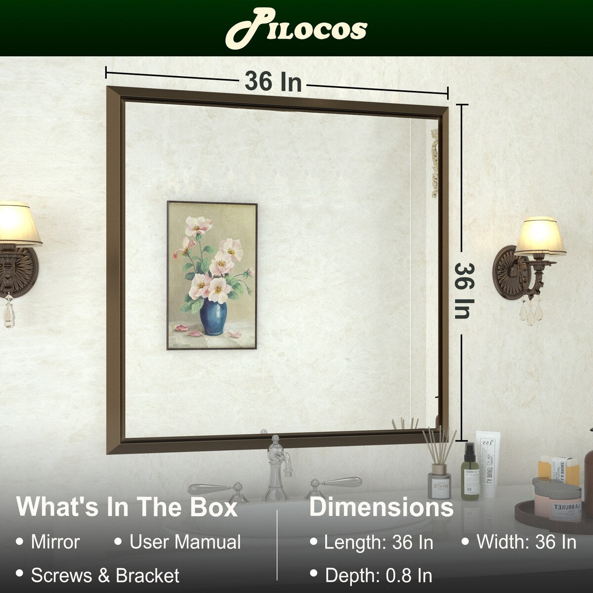 Bathroom Mirrors Wall Mounted Rectangle Vanity Cosmetic Makeup Mirror