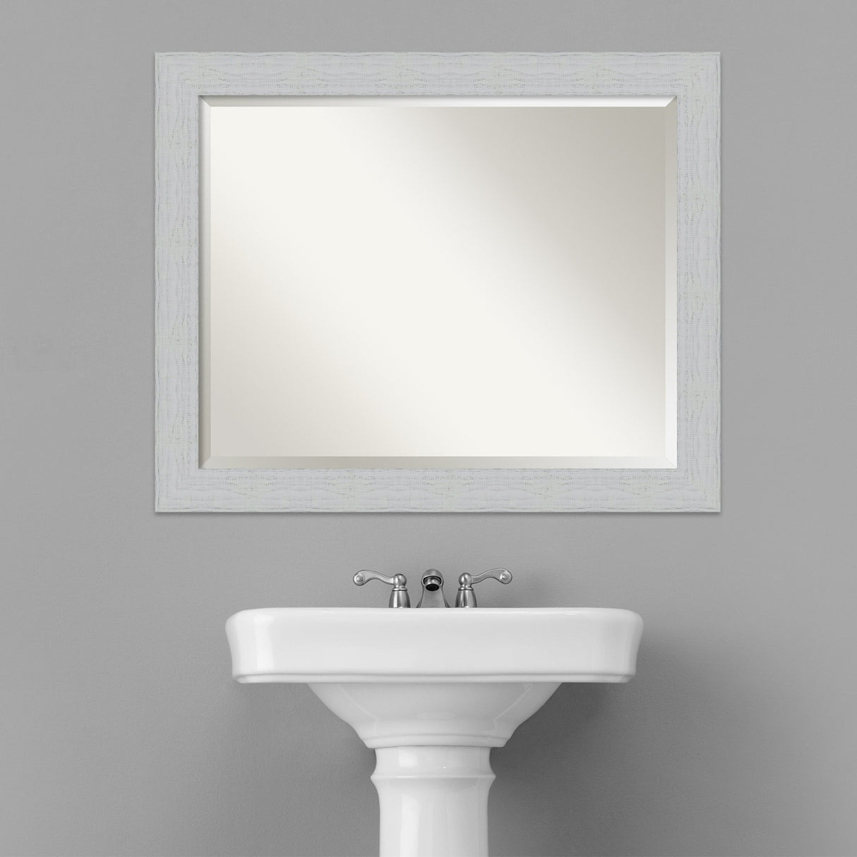 Beveled Wood Bathroom Wall Mirror - Shiplap White Frame