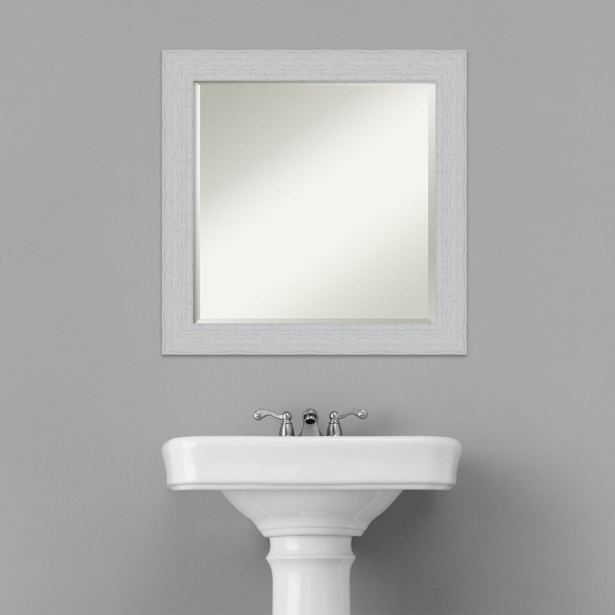 Beveled Wood Bathroom Wall Mirror - Shiplap White Frame