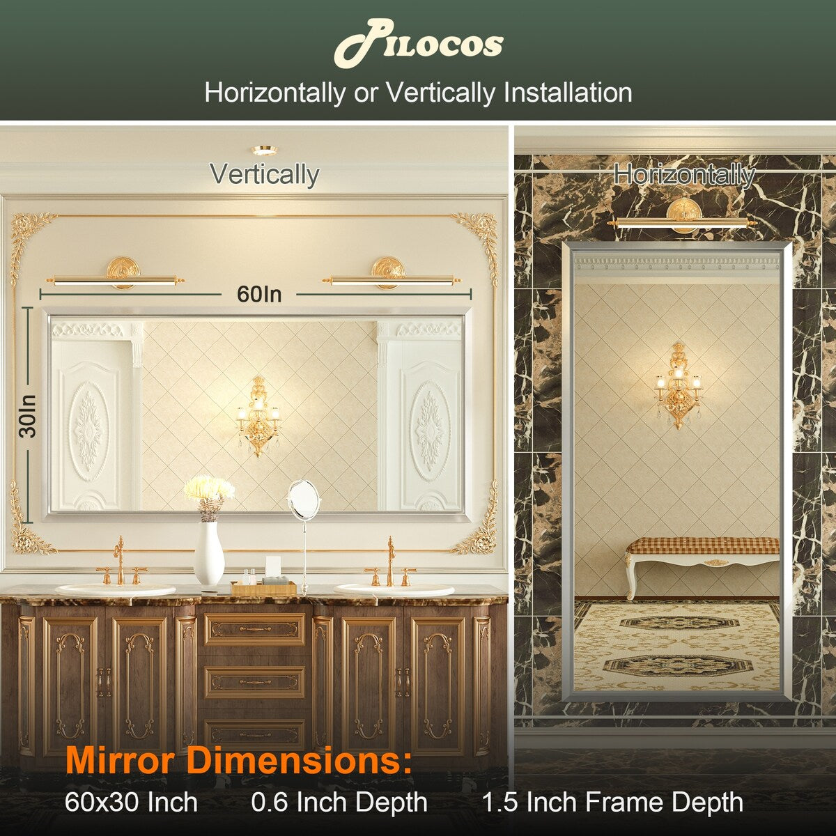 Bathroom Mirrors Wall Mounted Rectangle Vanity Cosmetic Makeup Mirror