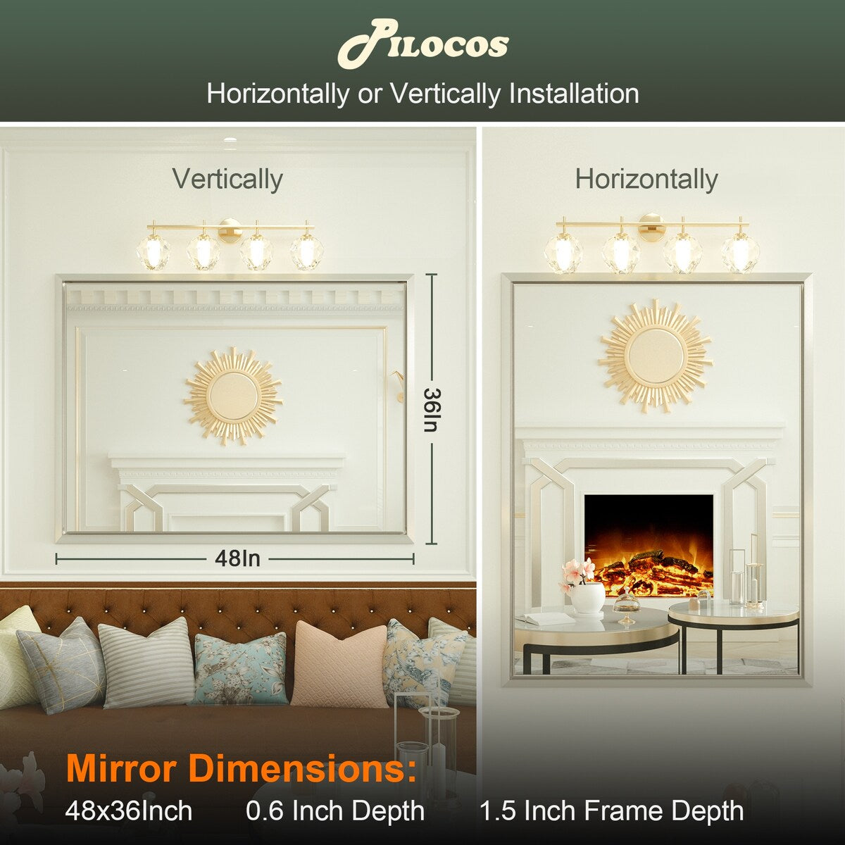 Bathroom Mirrors Wall Mounted Rectangle Vanity Cosmetic Makeup Mirror