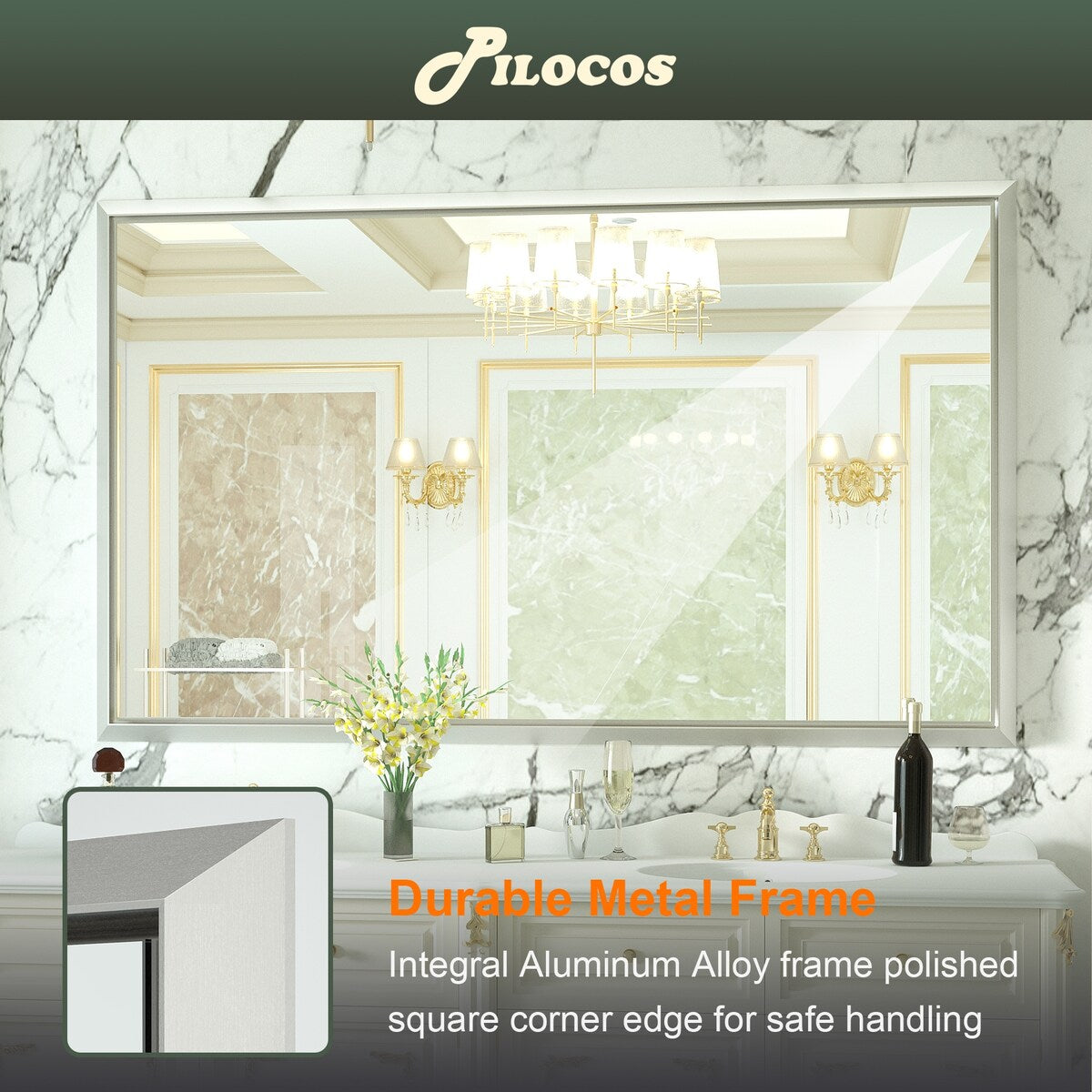 Bathroom Mirrors Wall Mounted Rectangle Vanity Cosmetic Makeup Mirror