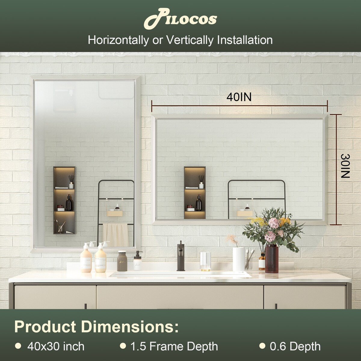 Bathroom Mirrors Wall Mounted Rectangle Vanity Cosmetic Makeup Mirror