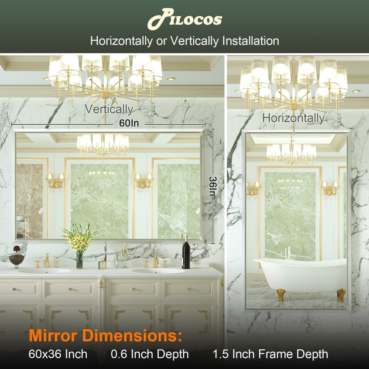 Bathroom Mirrors Wall Mounted Rectangle Vanity Cosmetic Makeup Mirror