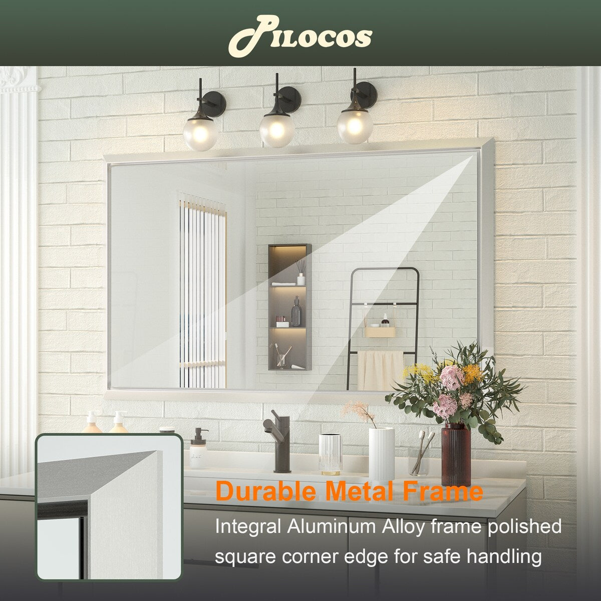 Bathroom Mirrors Wall Mounted Rectangle Vanity Cosmetic Makeup Mirror