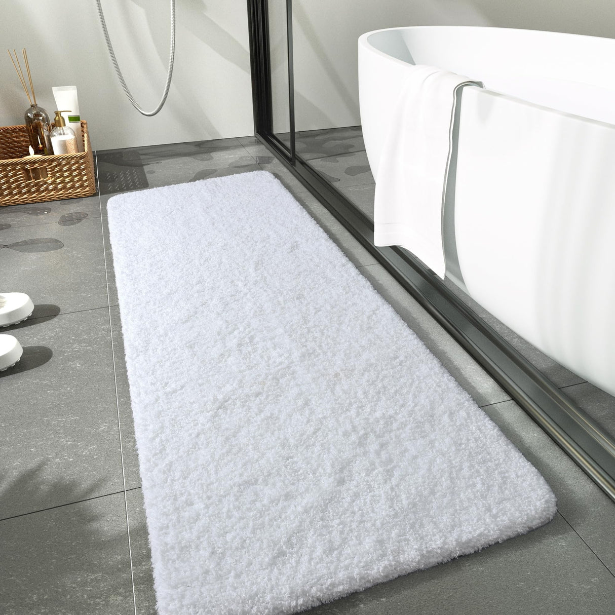 Bathroom Rug Runner 24x70 Inch, Soft Thick Microfiber Long Bath Rugs, Machine Washable, Shaggy Plush Non Slip Bath Mat