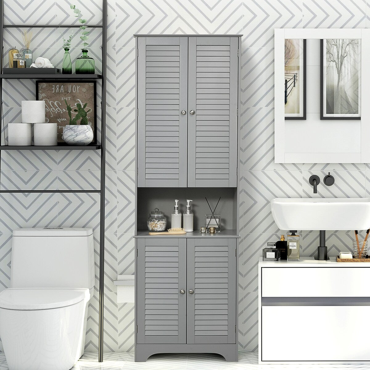 Bathroom Storage Cabinet with Countertop and Adjustable Shelf