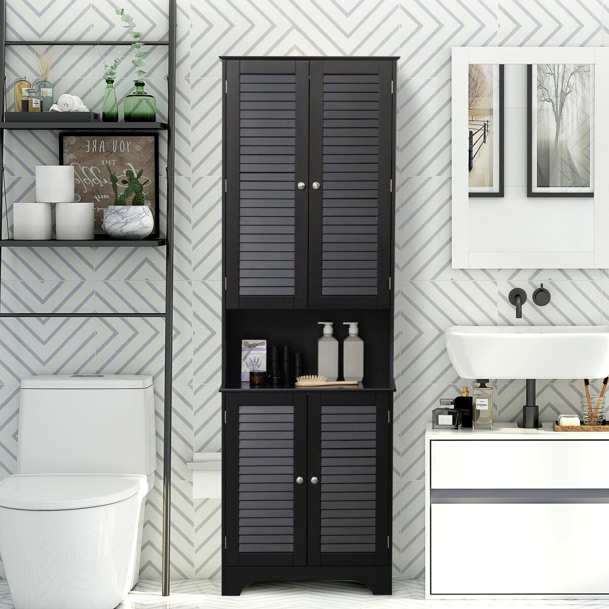 Bathroom Storage Cabinet with Countertop and Adjustable Shelf