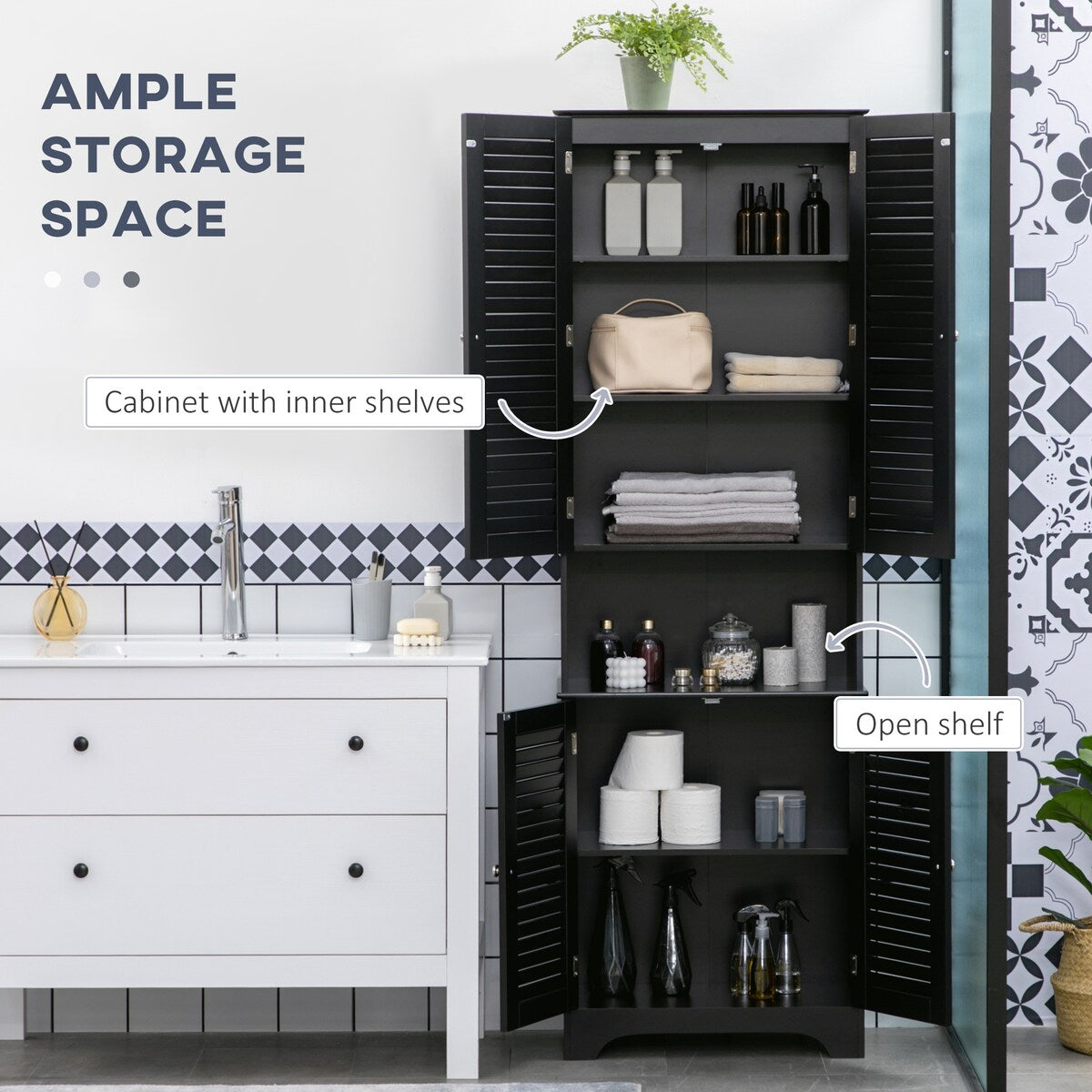 Bathroom Storage Cabinet with Countertop and Adjustable Shelf