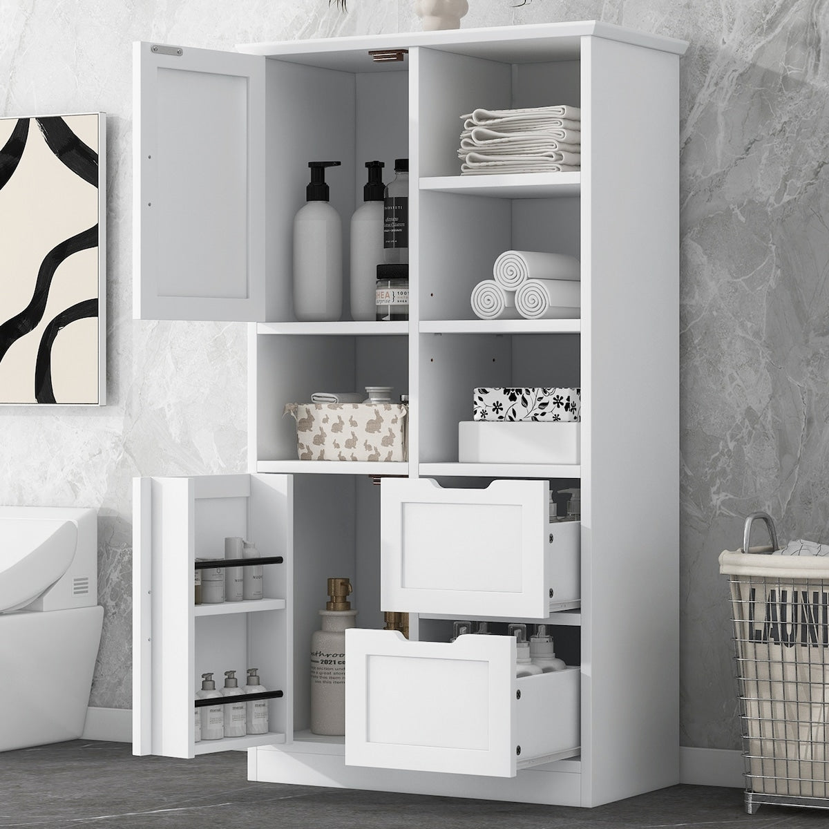 Bathroom Storage Cabinet with Doors and Drawers