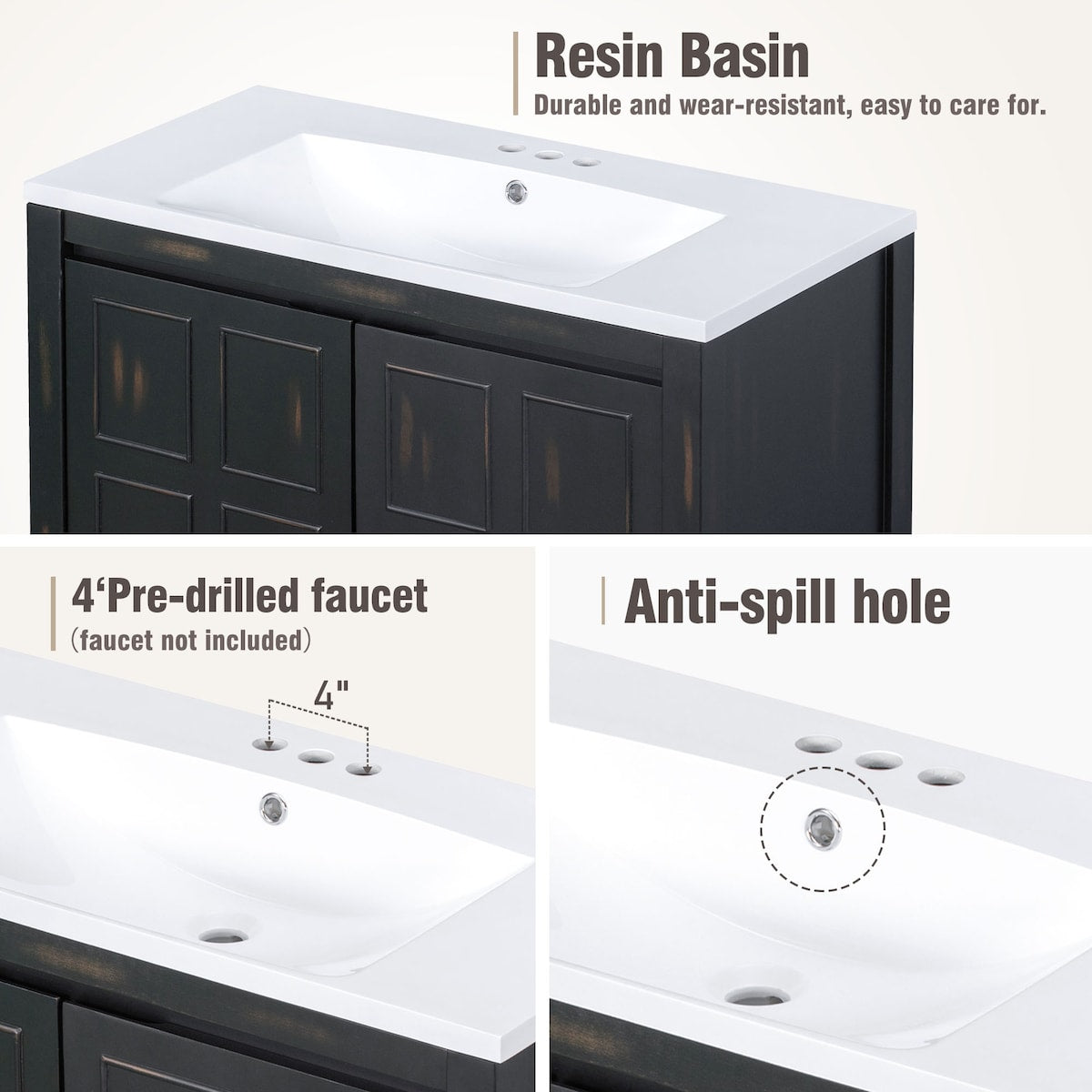 Bathroom Storage Vanity with Resin Sink & 2 Doors