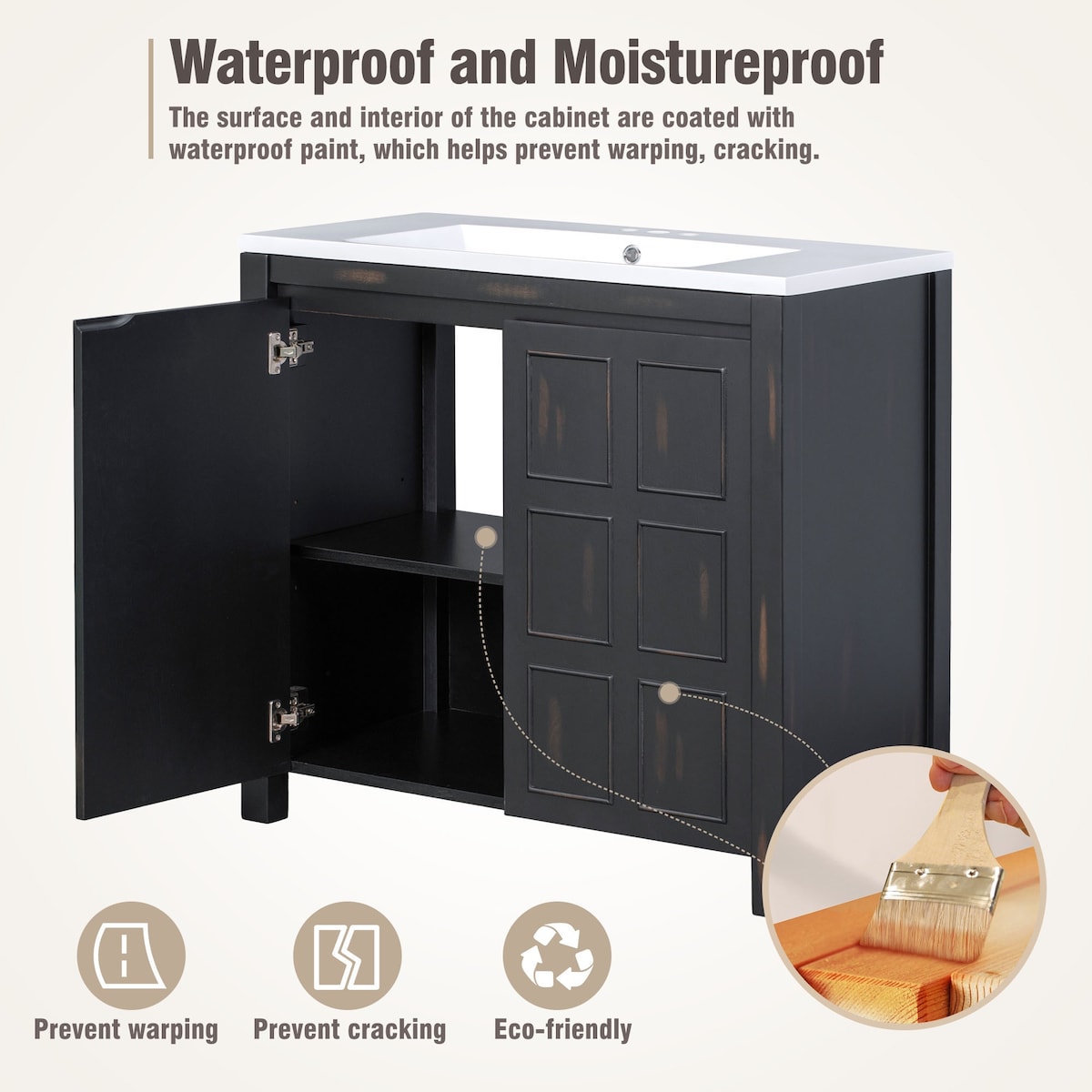 Bathroom Storage Vanity with Resin Sink & 2 Doors