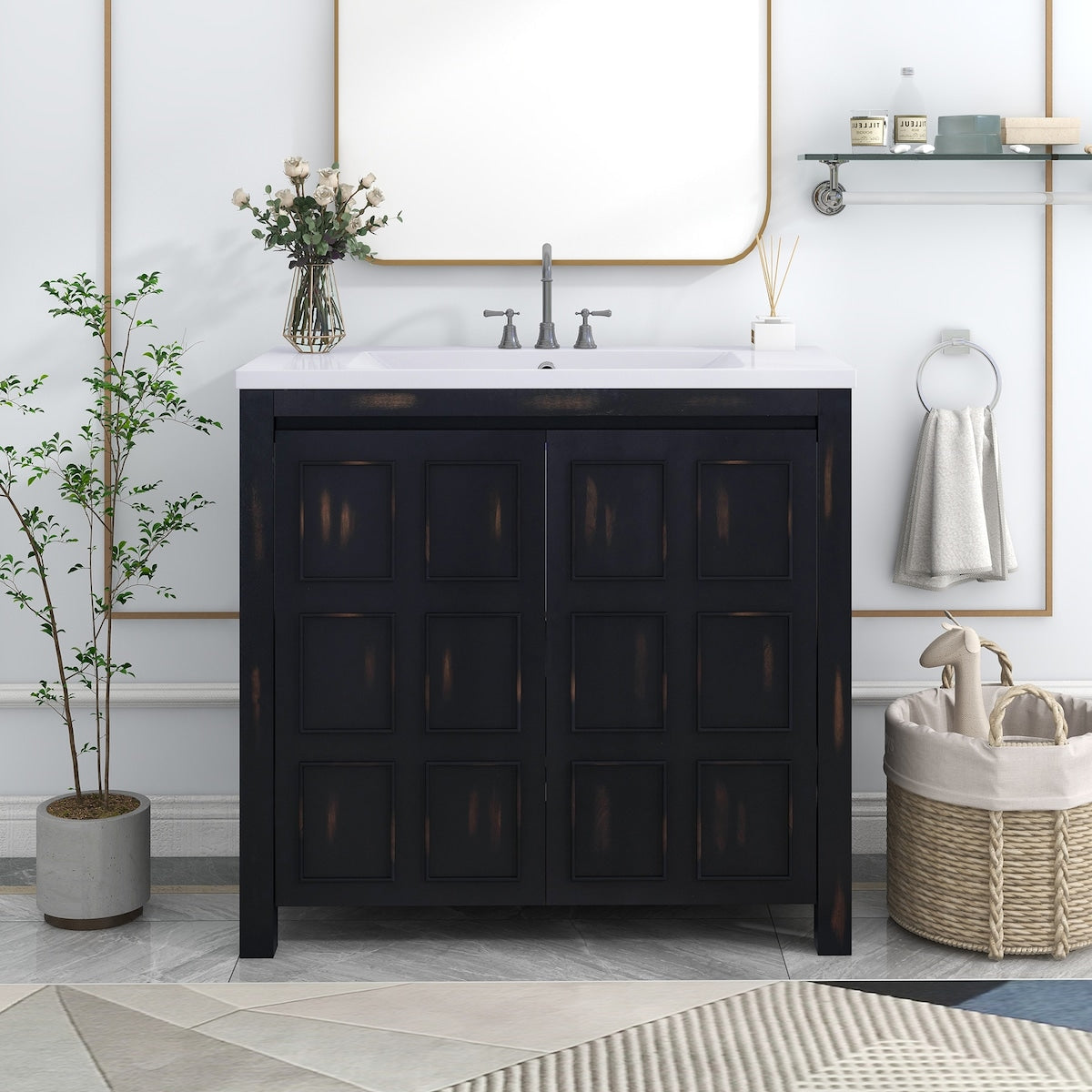 Bathroom Storage Vanity with Resin Sink & 2 Doors