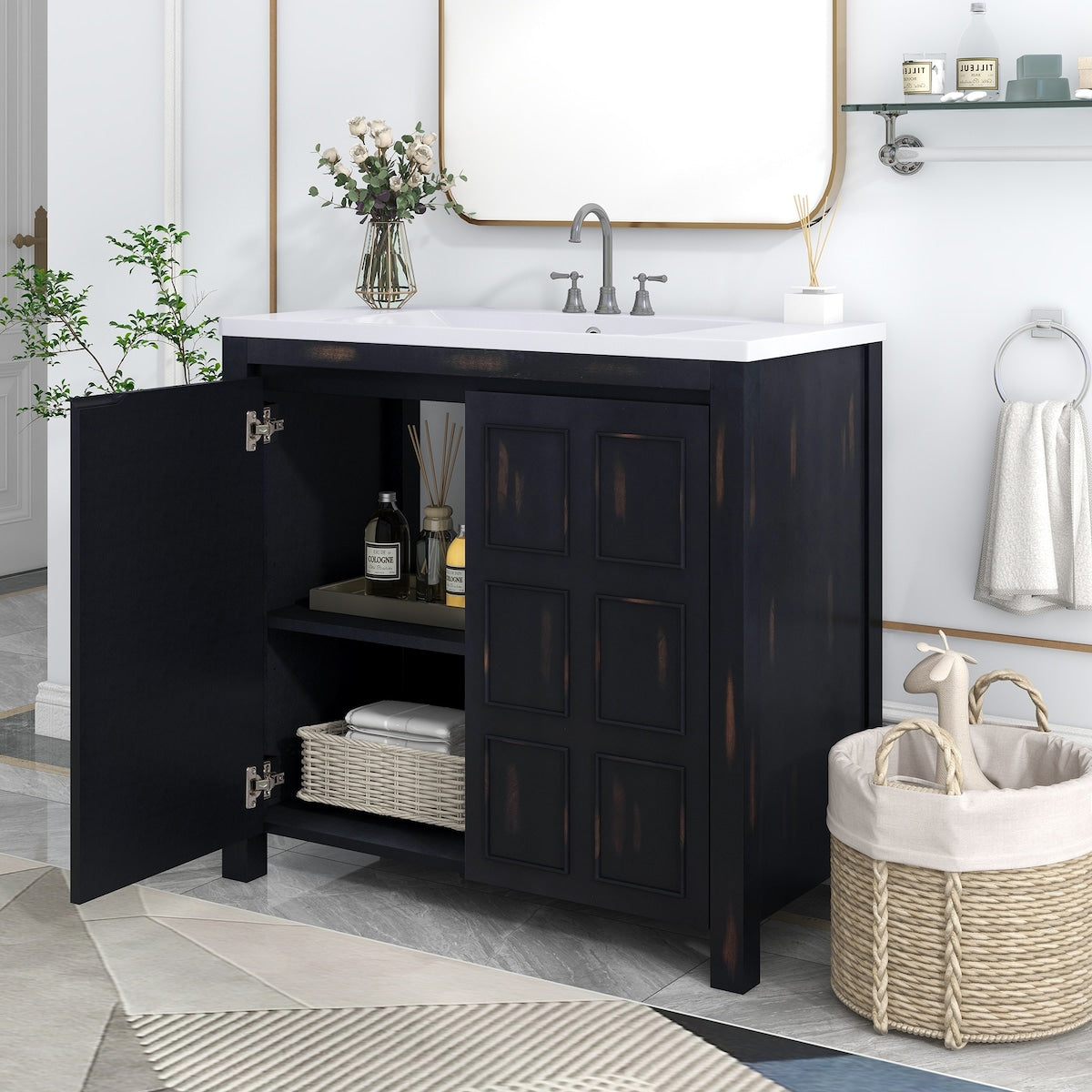 Bathroom Storage Vanity with Resin Sink & 2 Doors