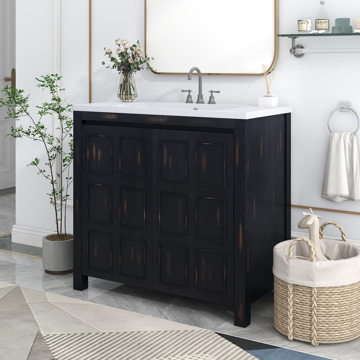 Bathroom Storage Vanity with Resin Sink & 2 Doors