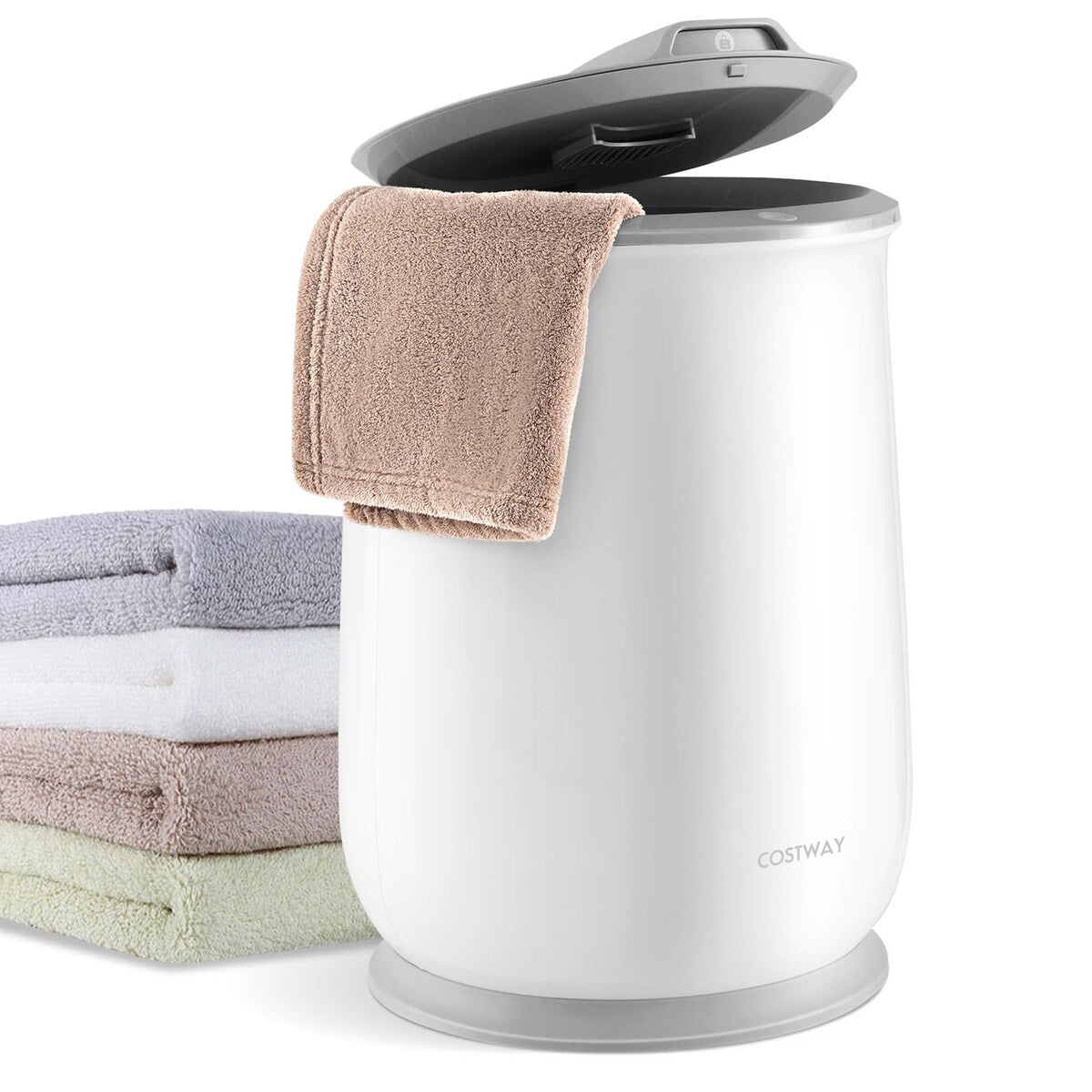 Bathroom Towel Warmer Bucket 21L Heater w/ Flip-top Lid Auto Shut Off - White & Gray