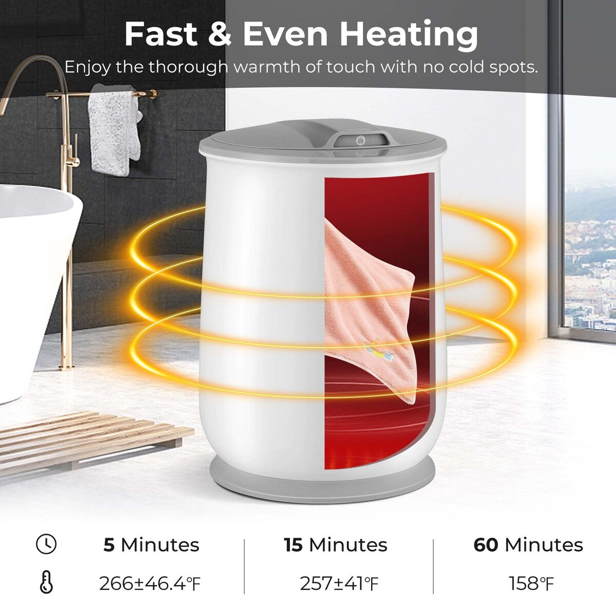Bathroom Towel Warmer Bucket 21L Heater w/ Flip-top Lid Auto Shut Off - White & Gray