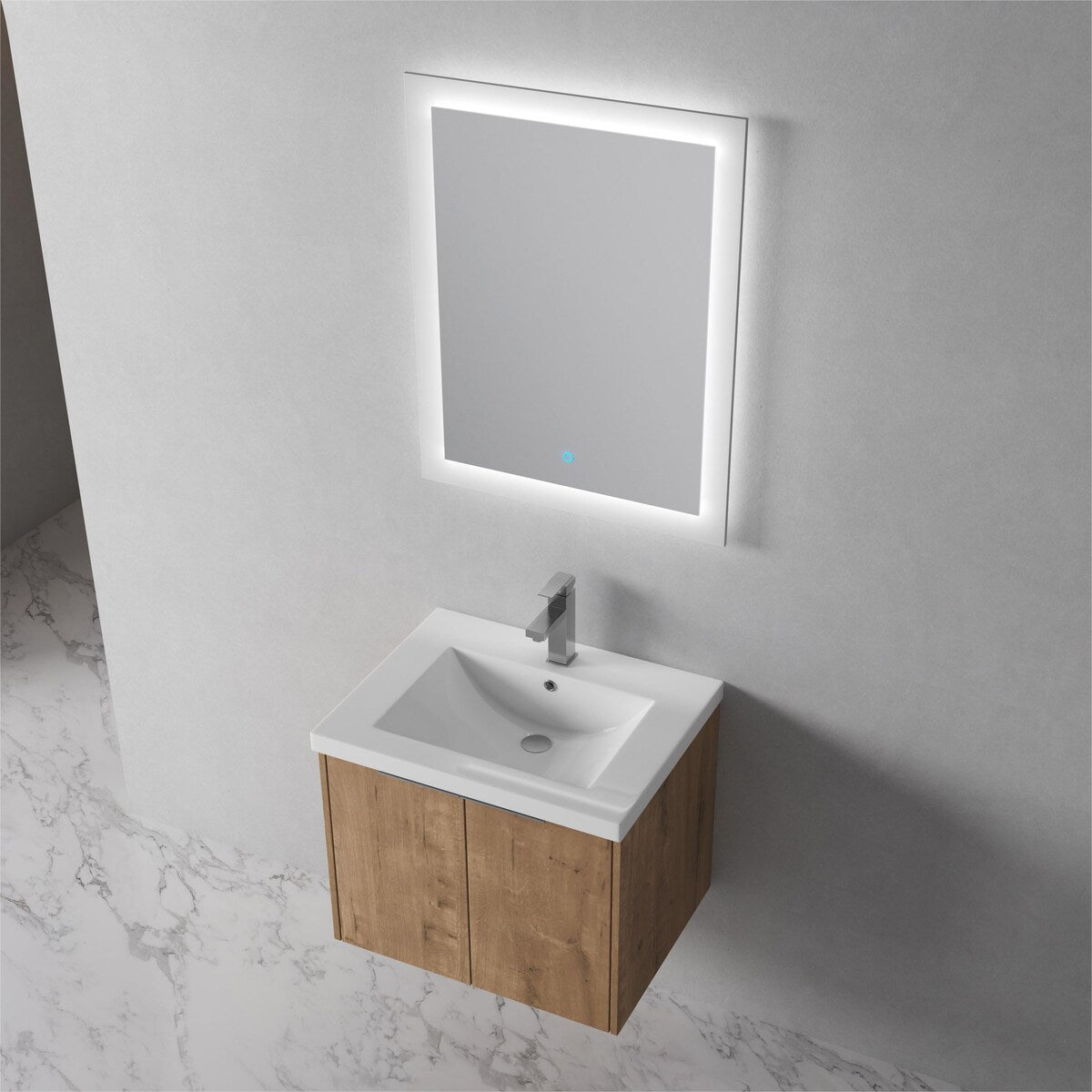 24/30/36 Inch Wall Mounted Single Bathroom Vanity with Resin Vanity Top in Walnut / Oak