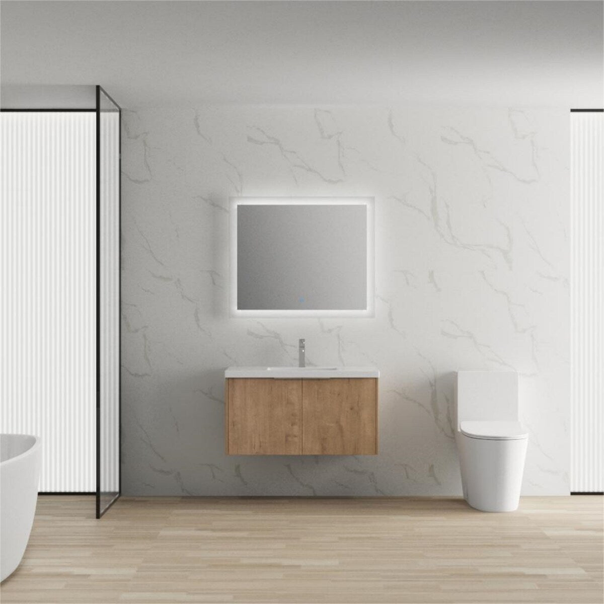 24/30/36 Inch Wall Mounted Single Bathroom Vanity with Resin Vanity Top in Walnut / Oak