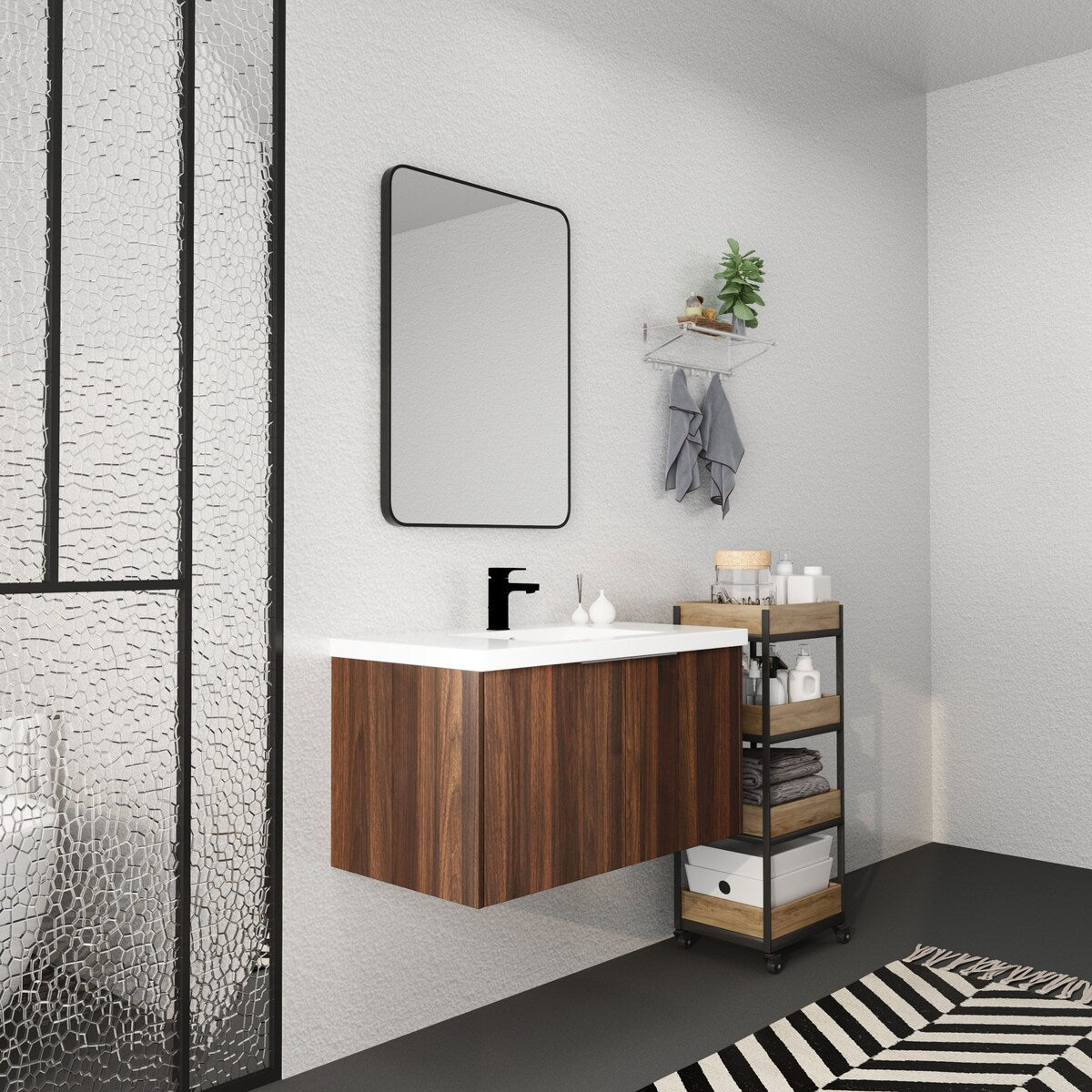 24/30/36 Inch Wall Mounted Single Bathroom Vanity with Resin Vanity Top in Walnut / Oak