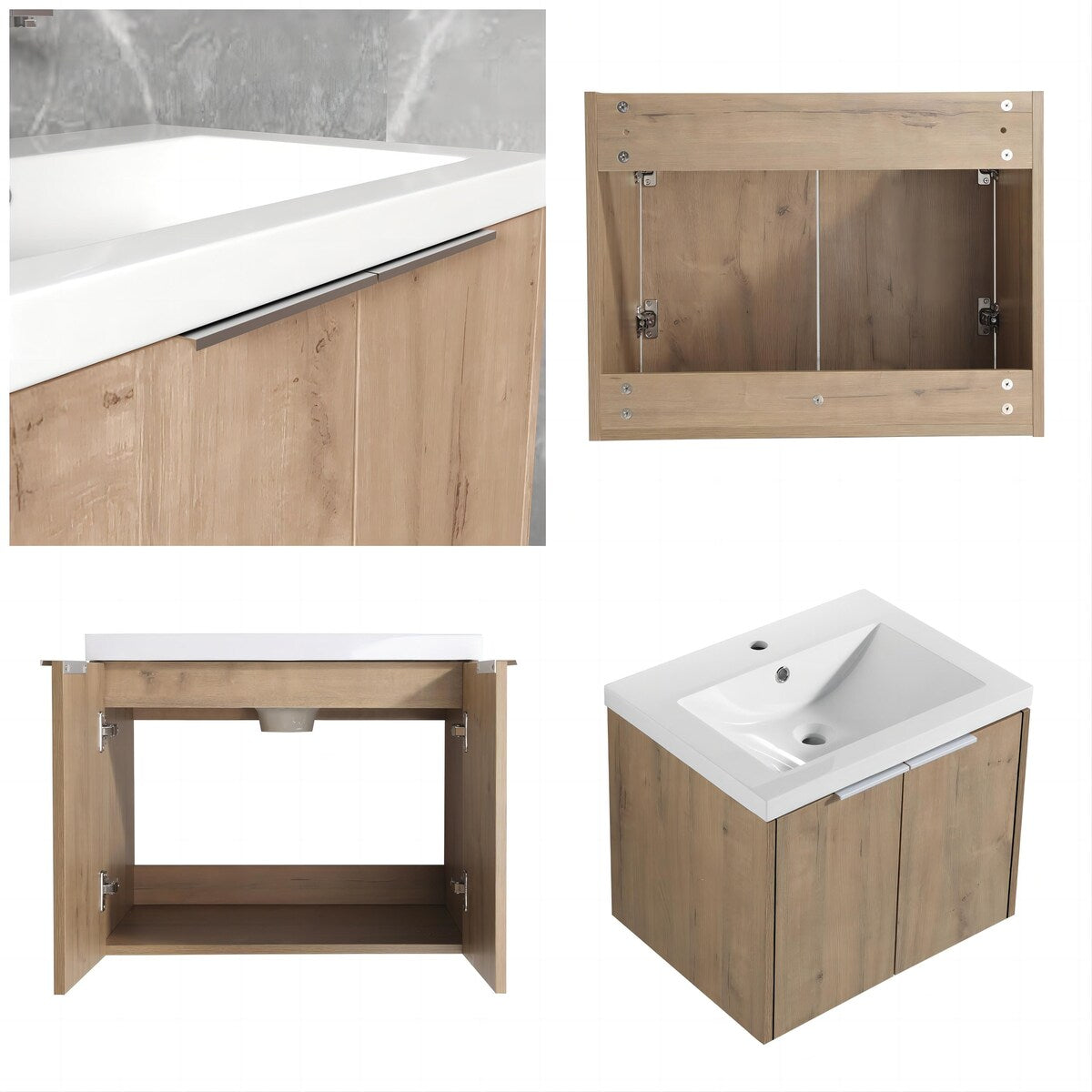 24/30/36 Inch Wall Mounted Single Bathroom Vanity with Resin Vanity Top in Walnut / Oak