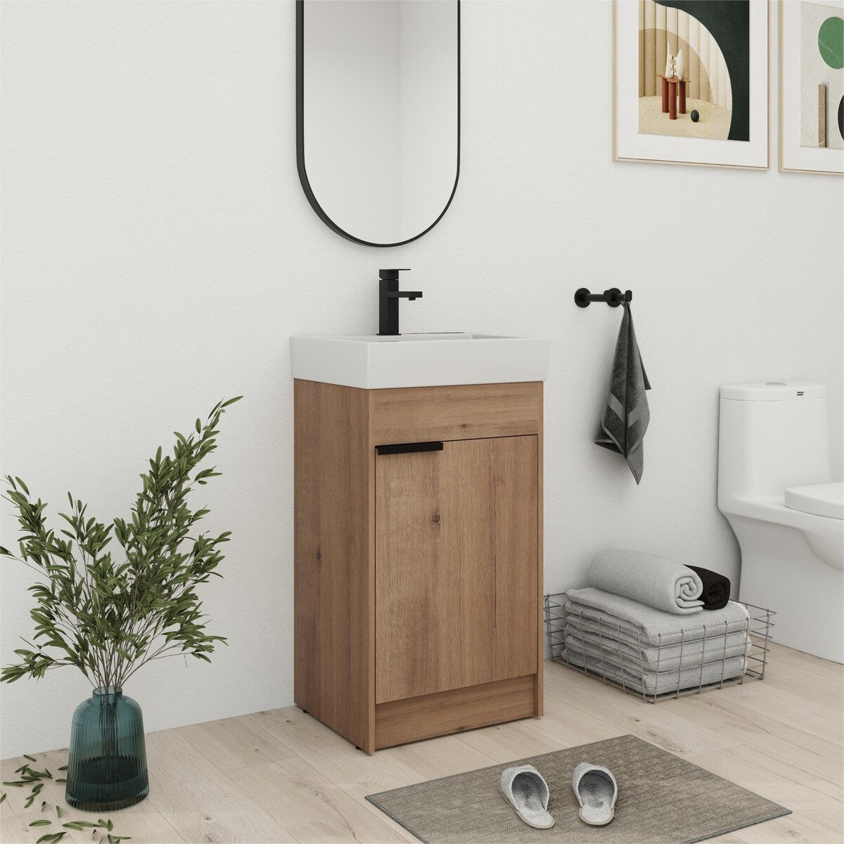 Bathroom Vanity With Sink In 16/18 Inch, Freestanding Bathroom Vanity With Soft Close Door