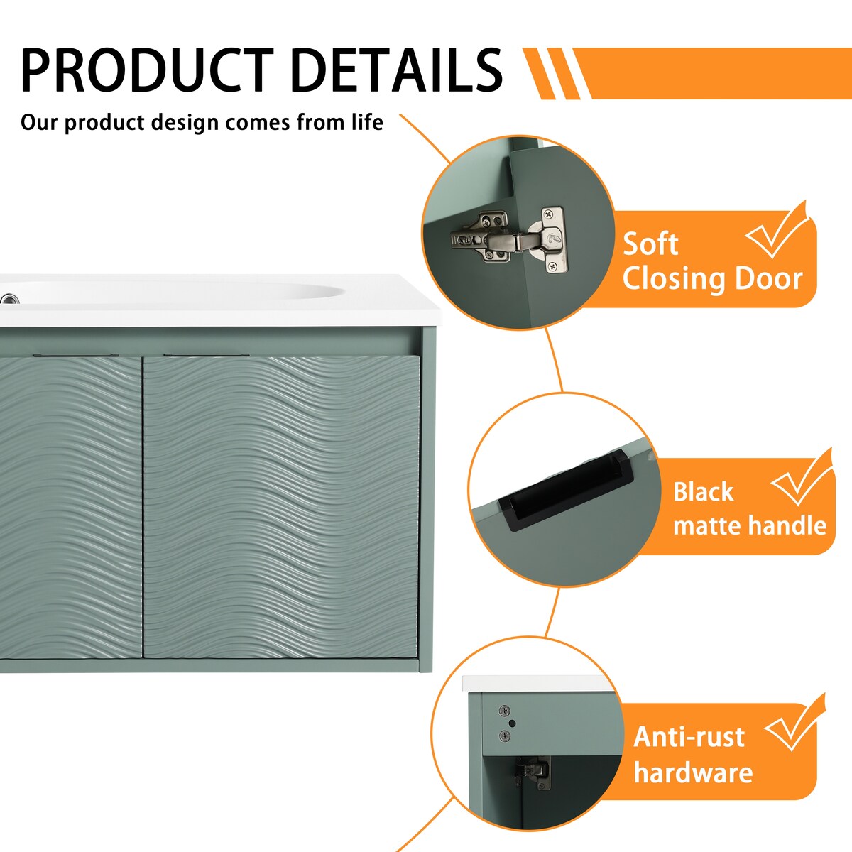 Bathroom Vanity With Sink In 24/30 Inch, Floating Bathroom Vanity With Soft Close Door