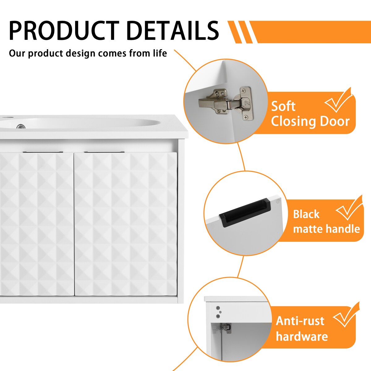 Bathroom Vanity With Sink In 24/30 Inch, Floating Bathroom Vanity With Soft Close Door