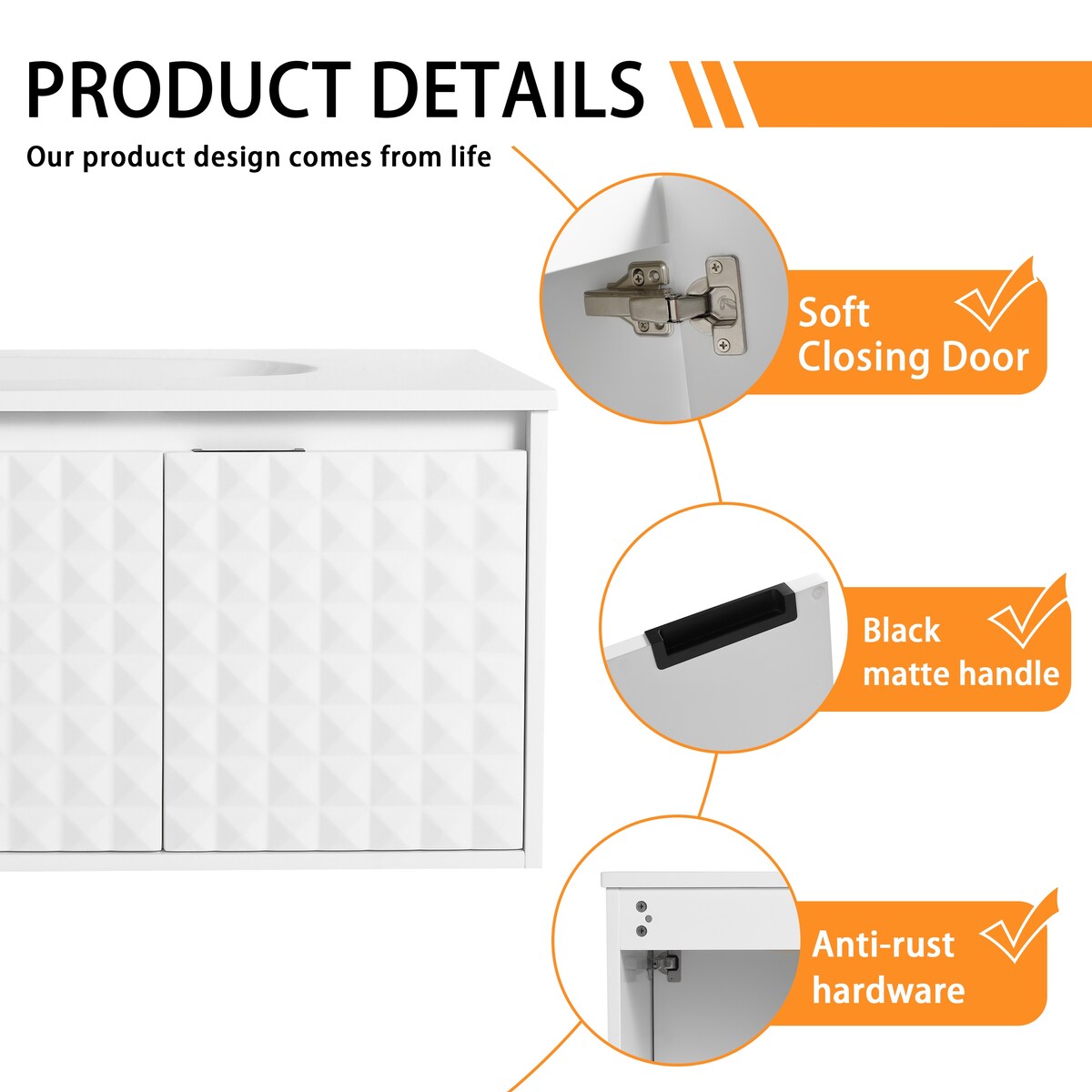 Bathroom Vanity With Sink In 24/30 Inch, Floating Bathroom Vanity With Soft Close Door