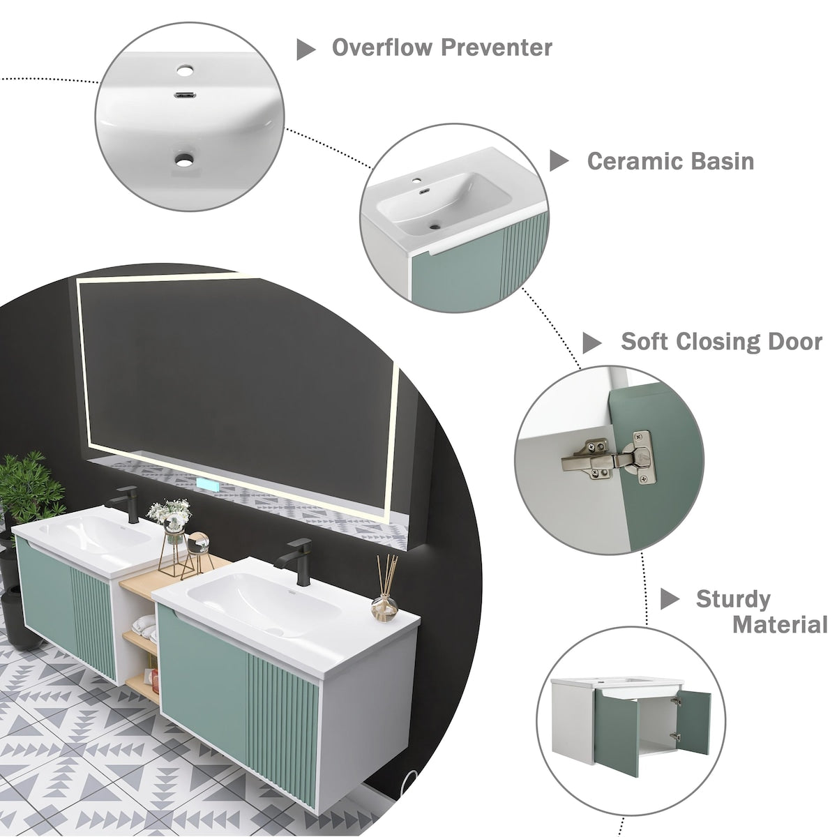 Bathroom Vanity With Sink In 32/36/40/84/76/92 Inch, Floating Bathroom Vanity With Soft Close Door