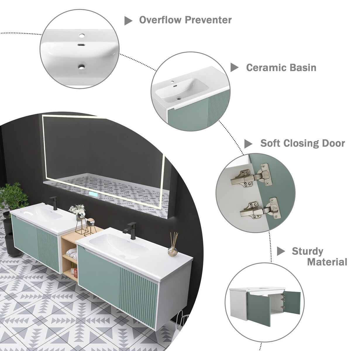 Bathroom Vanity With Sink In 32/36/40/84/76/92 Inch, Floating Bathroom Vanity With Soft Close Door