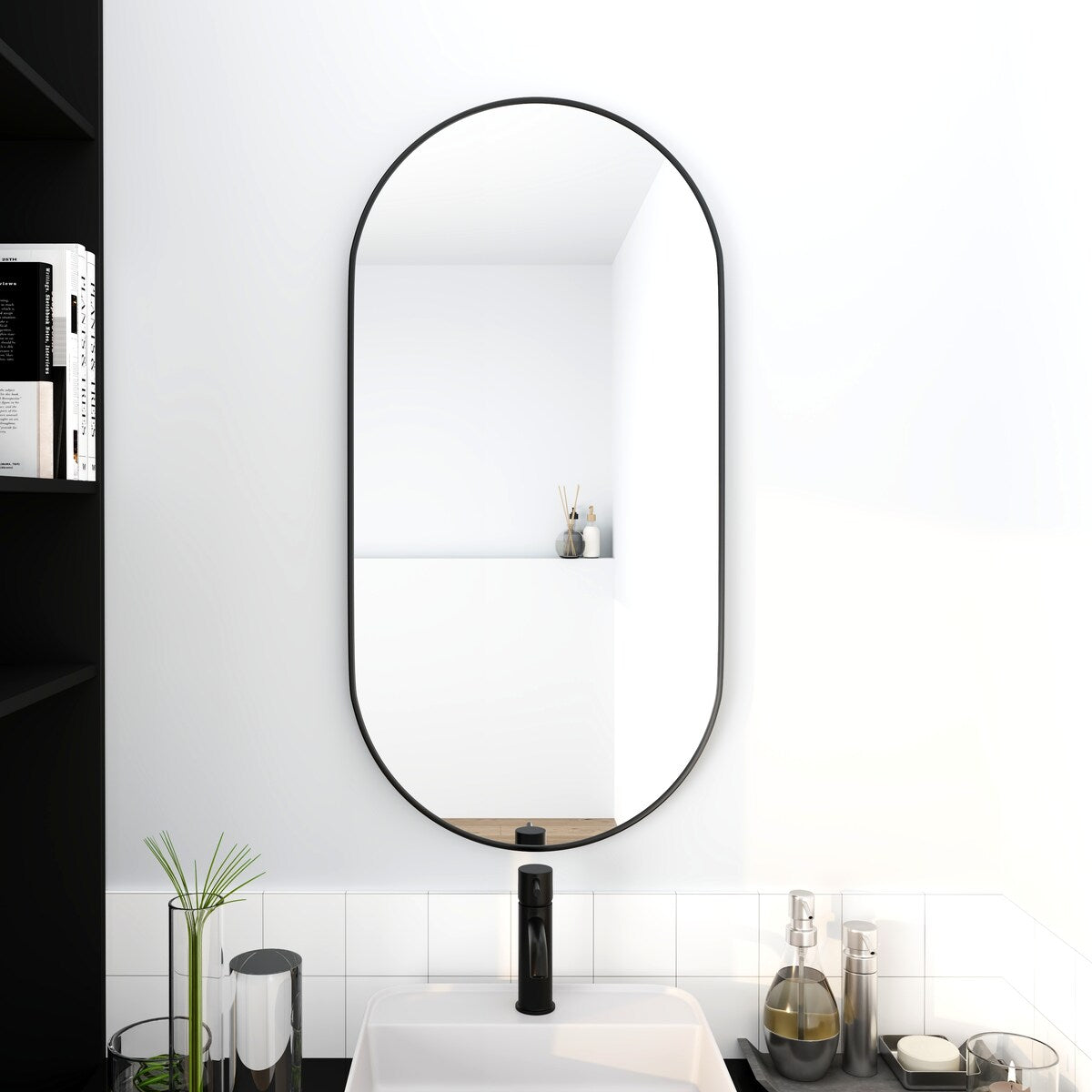 Bathroom Wall-Mounted Mirror with Black Aluminum Frame