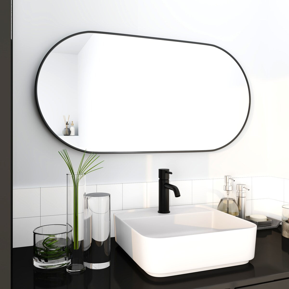 Bathroom Wall-Mounted Mirror with Black Aluminum Frame