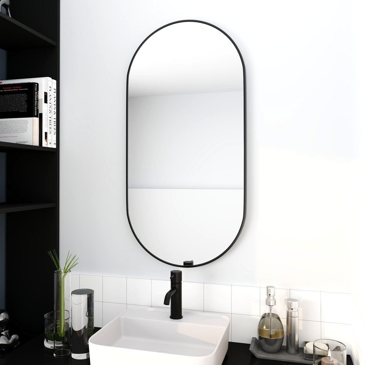 Bathroom Wall-Mounted Mirror with Black Aluminum Frame