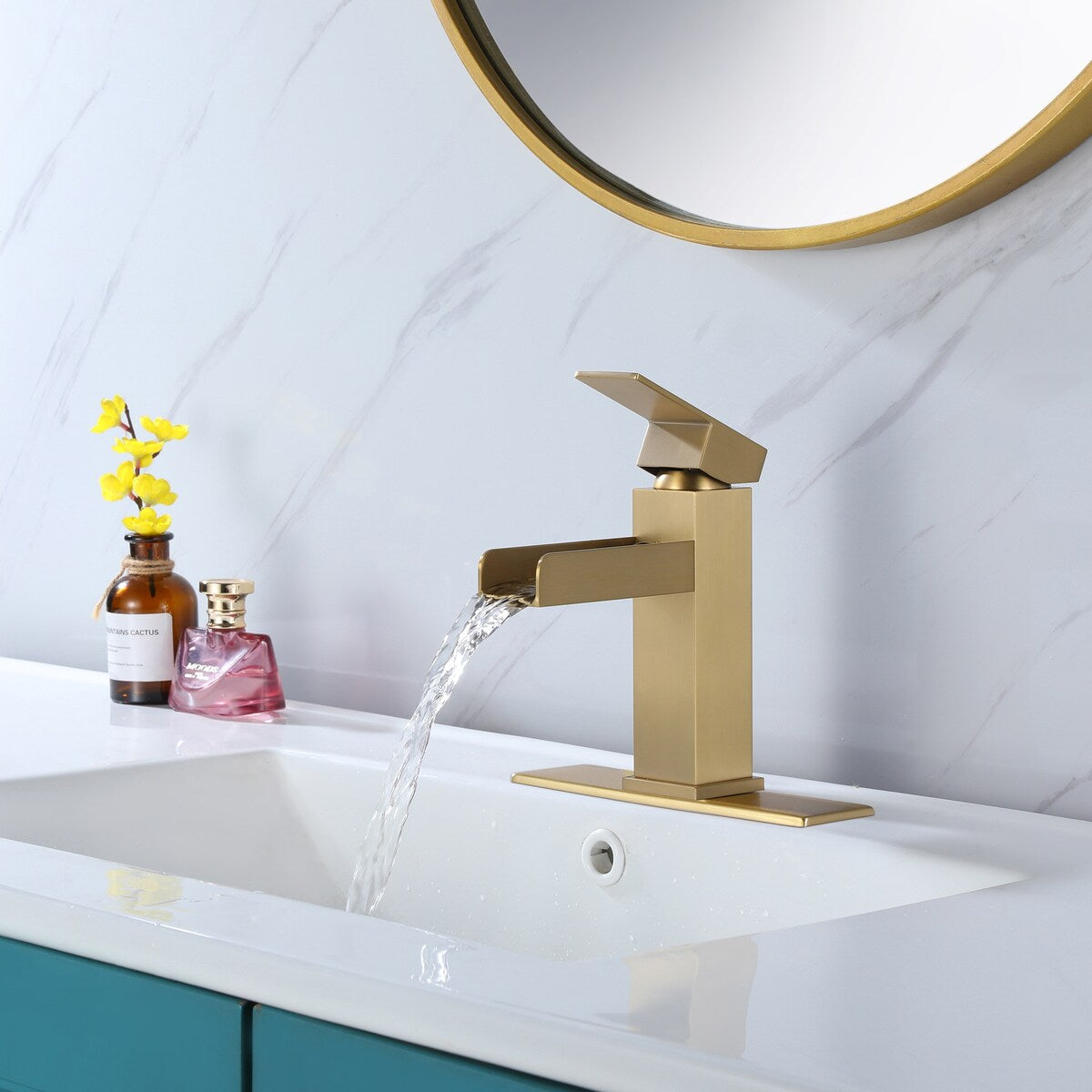 Bathroom Waterfall Faucet Single Handle Vanity Sink Mixer Tap w/ Deck plate