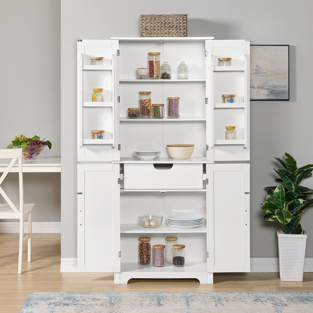 Bathroom storage cabinets with open shelves