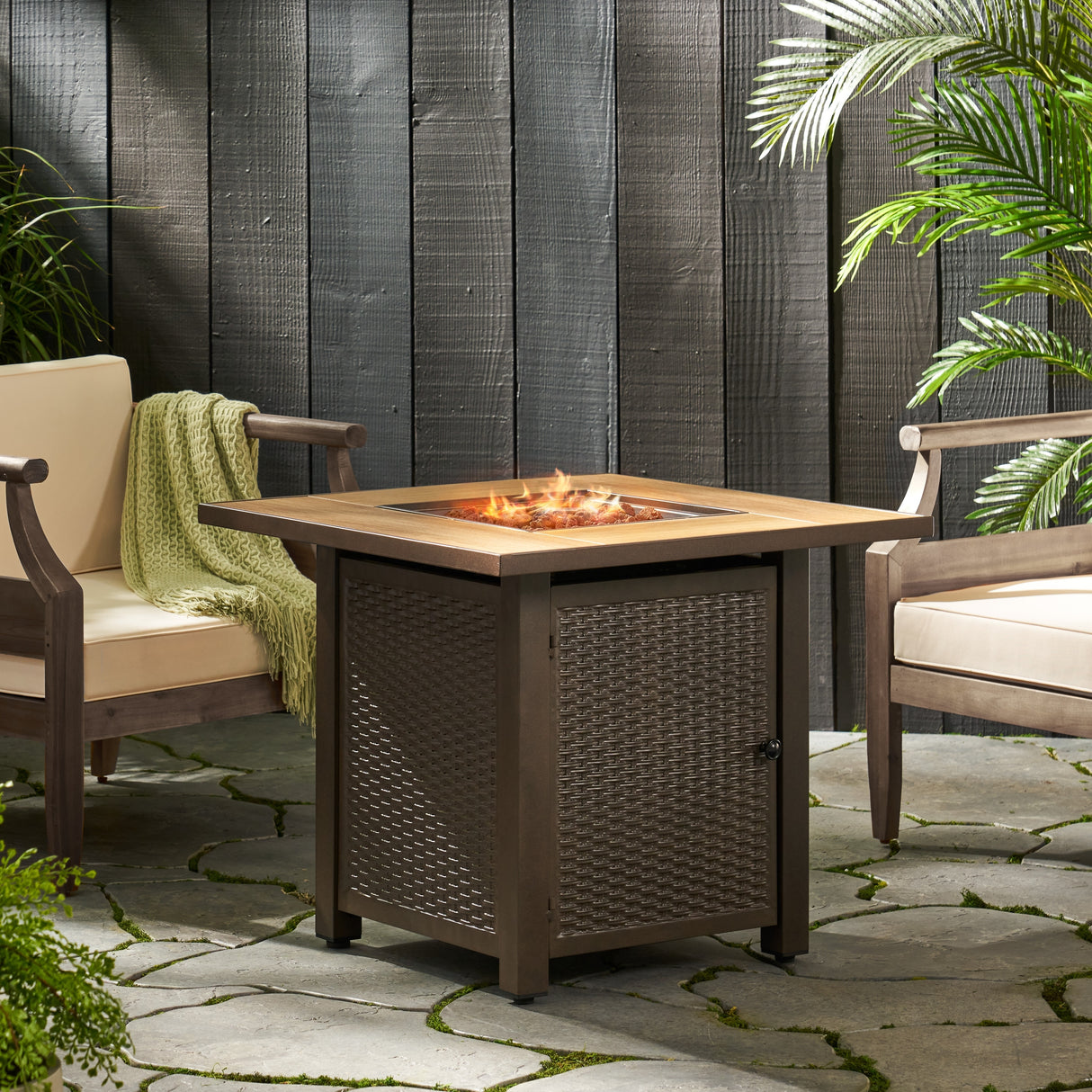 Baton Outdoor Outdoor 40,000 BTU Iron Square Fire Pit by Christopher Knight Home