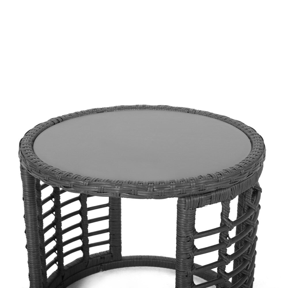 Bautista Indoor Modern Boho Wicker Side Table with Tempered Glass Top by Christopher Knight Home