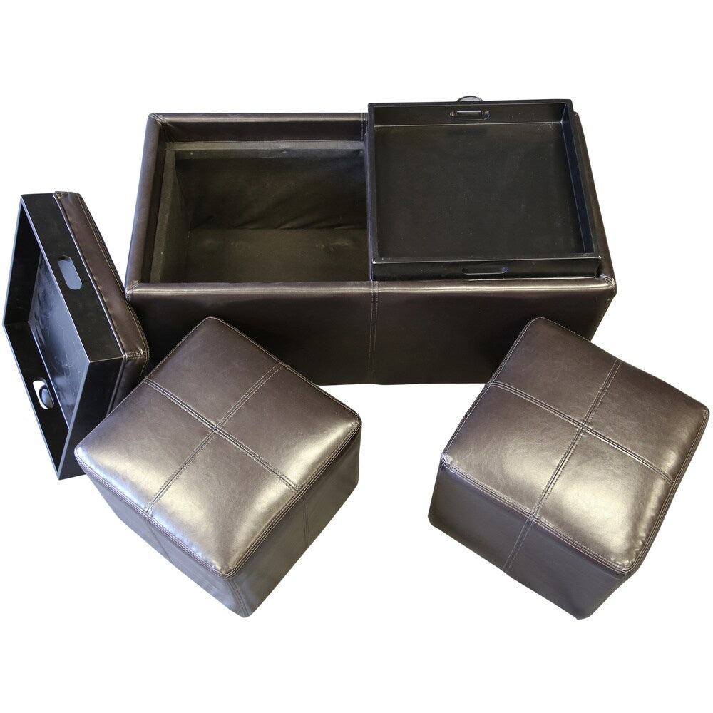 Porter Baxby Brown Storage Ottoman with Flip Top Trays and Hidden Ottomans