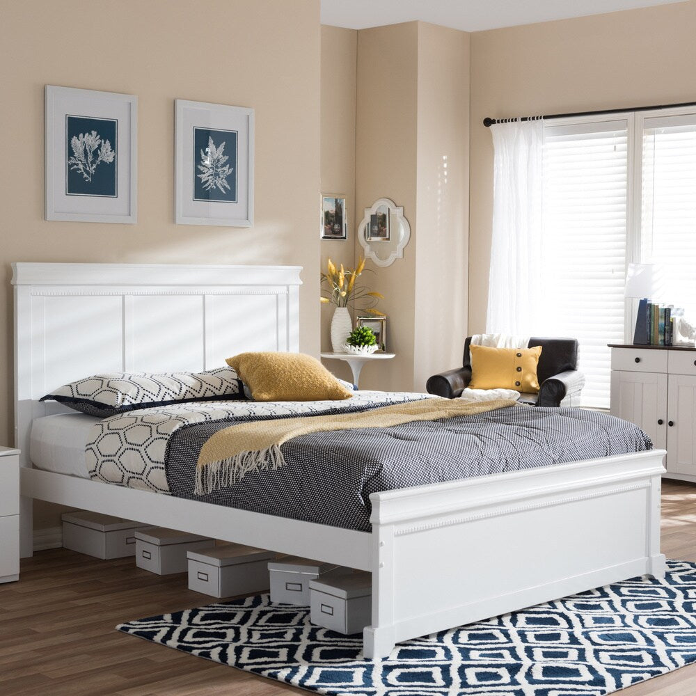 Baxton Studio Aether Colonial Revival Style White Solid Wood Platform Bed
