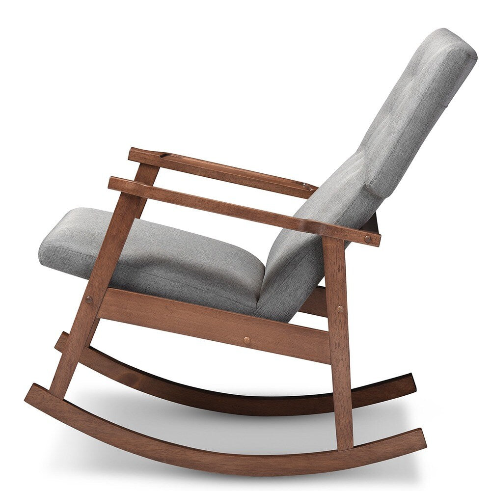Baxton Studio Agatha Mid-century Modern Grey Fabric Upholstered Button-tufted Rocking Chair