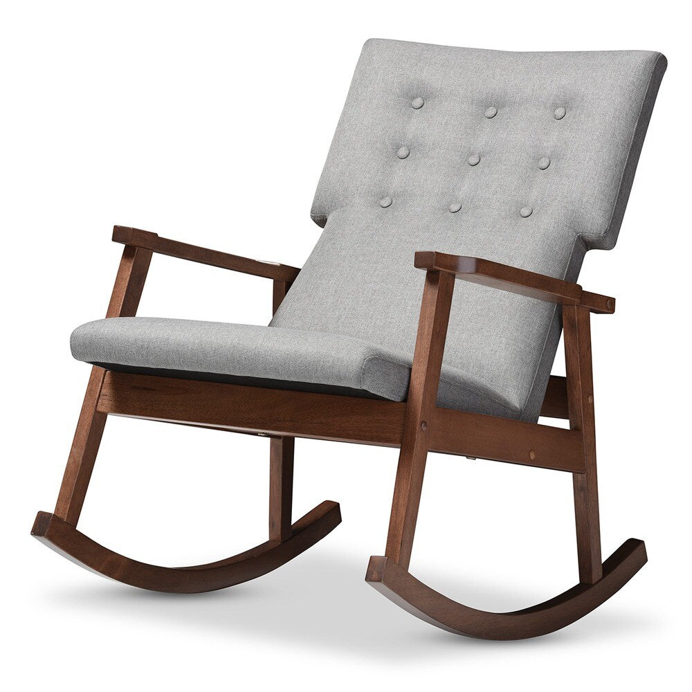 Baxton Studio Agatha Mid-century Modern Grey Fabric Upholstered Button-tufted Rocking Chair