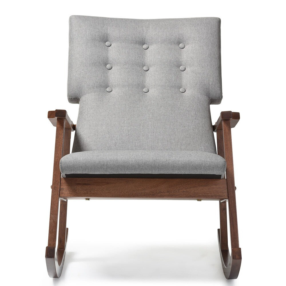 Baxton Studio Agatha Mid-century Modern Grey Fabric Upholstered Button-tufted Rocking Chair