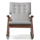 Baxton Studio Agatha Mid-century Modern Grey Fabric Upholstered Button-tufted Rocking Chair