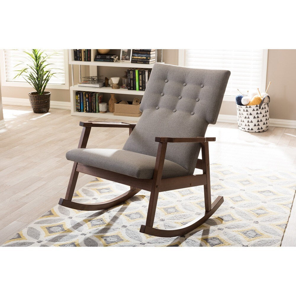 Baxton Studio Agatha Mid-century Modern Grey Fabric Upholstered Button-tufted Rocking Chair