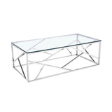 Baxton Studio Bowman Contemporary Tempered Clear Glass Coffee Table with Sturdy Stainless Frame