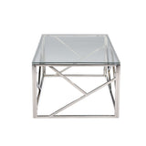 Baxton Studio Bowman Contemporary Tempered Clear Glass Coffee Table with Sturdy Stainless Frame