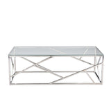 Baxton Studio Bowman Contemporary Tempered Clear Glass Coffee Table with Sturdy Stainless Frame